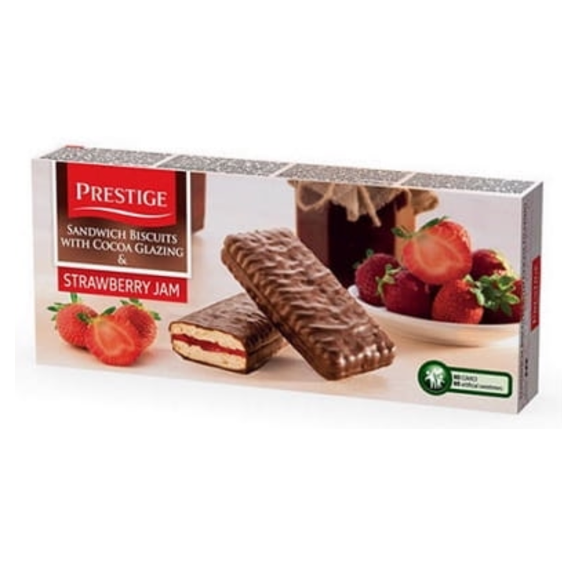 Galletas con fresa recubiertas en chocolate Prestige 200g (1116)