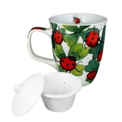 Taza de té Mariquitas 1 tazas de 400 ml y 1 colador con tapa de porcelana