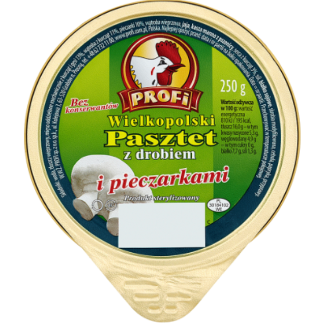 PATE DE POLLO CON CHAMPIÑONES PROFI, 250G